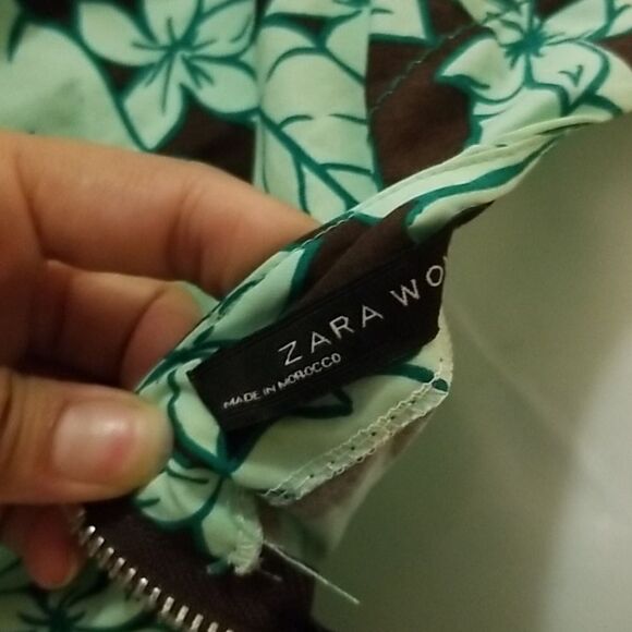 Zara Brown & Green Floral shift dress XS - Picture 7 of 9